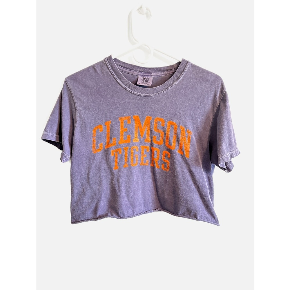 Clemson Tigers Purple Orange Crop Top Short Sleeve Size Small
